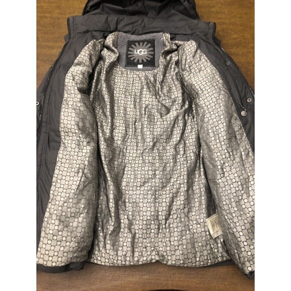 UGG Lambskin 80/20 Duck Down Belted Hooded Mid Length Puffer Coat Woman Size M - Picture 8 of 16